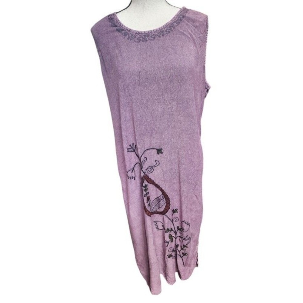 MPH Vintage Purple Embroidered Sleeveless Midi Dress Plus Size 1X